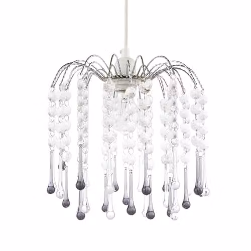 Happy Homewares Classic Waterfall Pendant Lighting Shade with Transparent and Black Acrylic Beads and Chrome Metal Frame, W: 28 cm, D: 26 cm