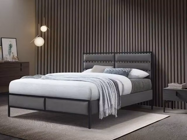 Bed Factory Direct Venice Modern Upholstered Bed Frame in Grey, W/D/H: 180 x 200 cm