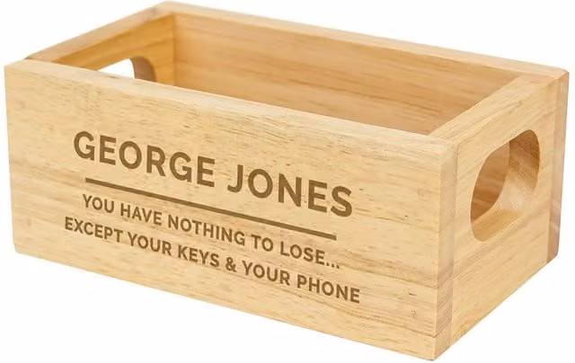 Personalised Memento Company Personalised Mini Solid Wood Crate in Light Brown, W/D/H: 14.5 x 8.5 x 6.0 cm
