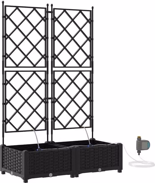 Berkfield Home Garden Planters with Water Irrigation System, 2 Piece Set, Black