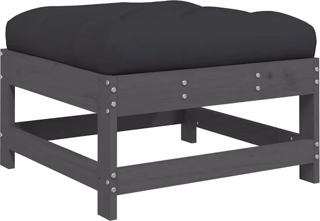 Berkfield Home Rustic Grey Solid Pine Garden Footstool with Cushion – 1