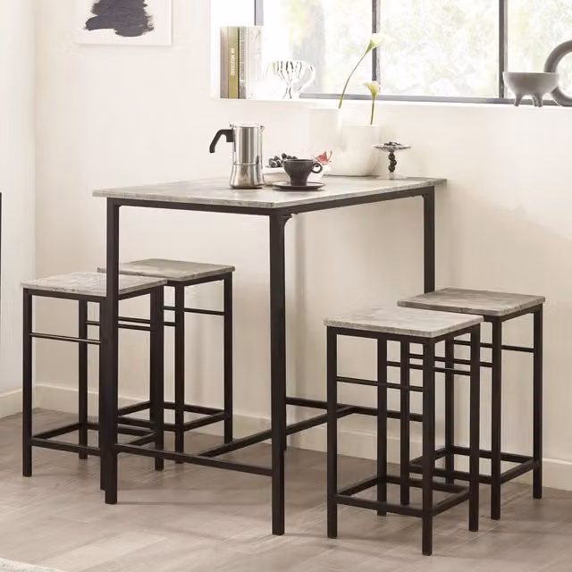 SoBuy 5 Piece Modern Kitchen Breakfast Bar Set in Grey and Black