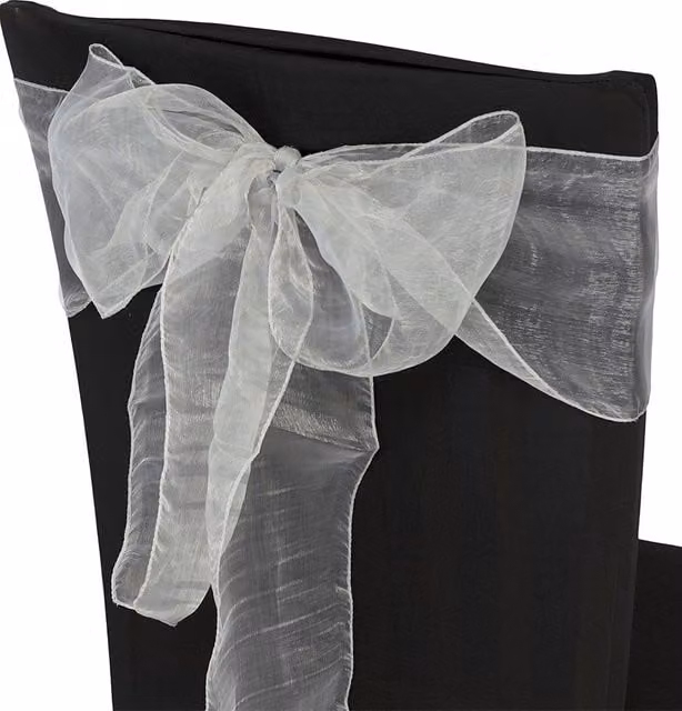 Neel Blue Set of 25 Silver Organza Sashes for Party Decoration, W: 17 cm, L: 280 cm