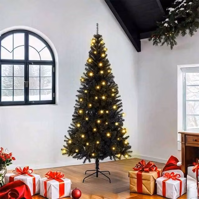 Berkfield Home Black PVC Christmas Tree with 300 LEDs and Stand, Height: 180 cm – 1