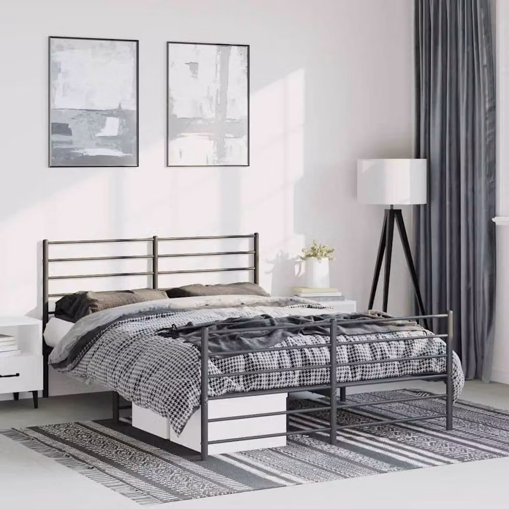 Berkfield Home Metal Bed Frame with Headboard and Footboard in Black, W/D/H: 135 x 190 cm – 1