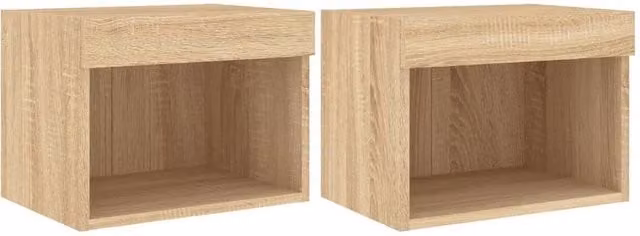 Berkfield Home Set of 2 Wall-Mounted Bedside Cabinets with Integrated LED Lights in Sonoma Oak Brown
