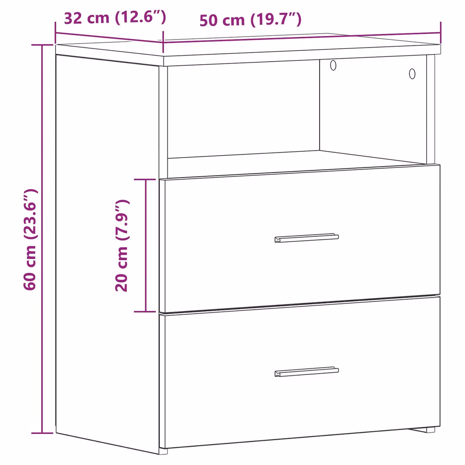 Berkfield Home Black Oak Nightstand in Black MDF, W/D/H: 50 x 32 x 60 cm – 7
