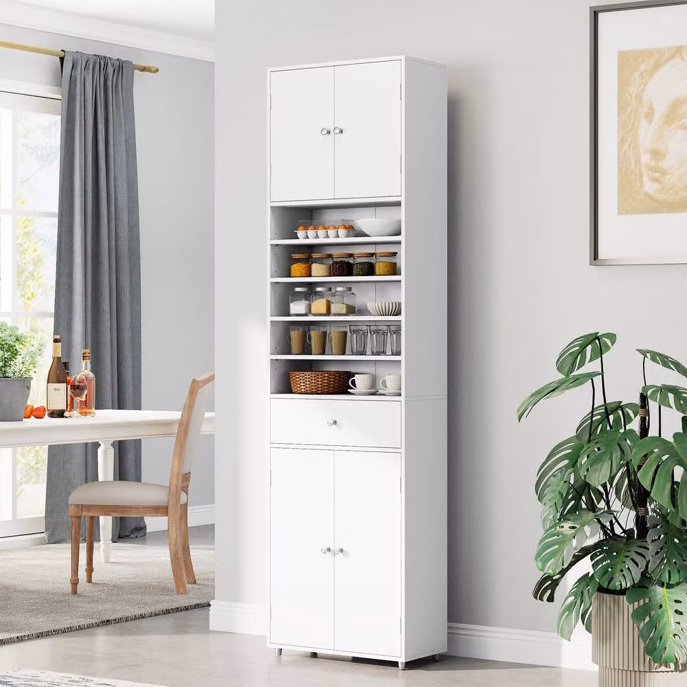 Costway Tall Kitchen Buffet Pantry Storage Cabinet with Drawer and Hinged Doors, White – 3