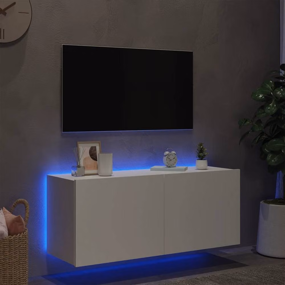 Berkfield Home Modern White Wall-Mounted TV Cabinet with Integrated LED Lighting, W: 100 cm, D: 35 cm, H: 41 cm – 3