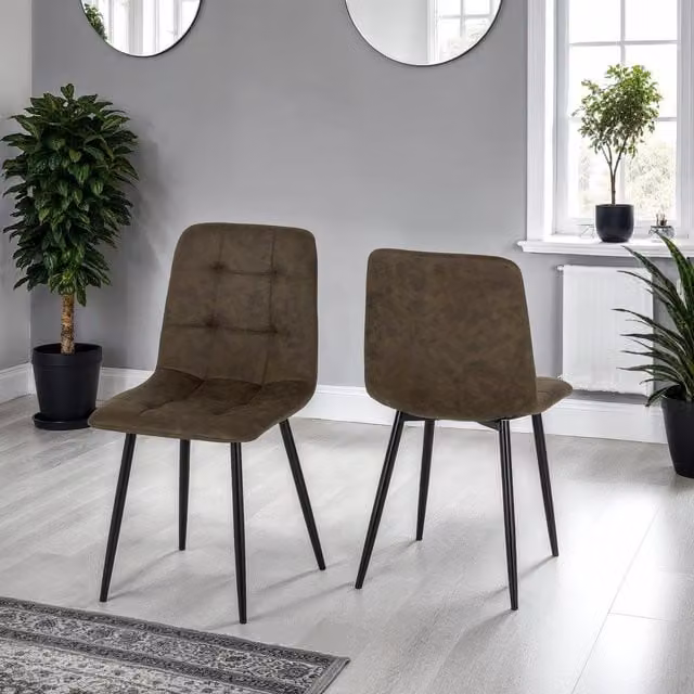 Seconique Fenton Dining Chairs, Set of 2, Green Microfibre Fabric with Metal Legs