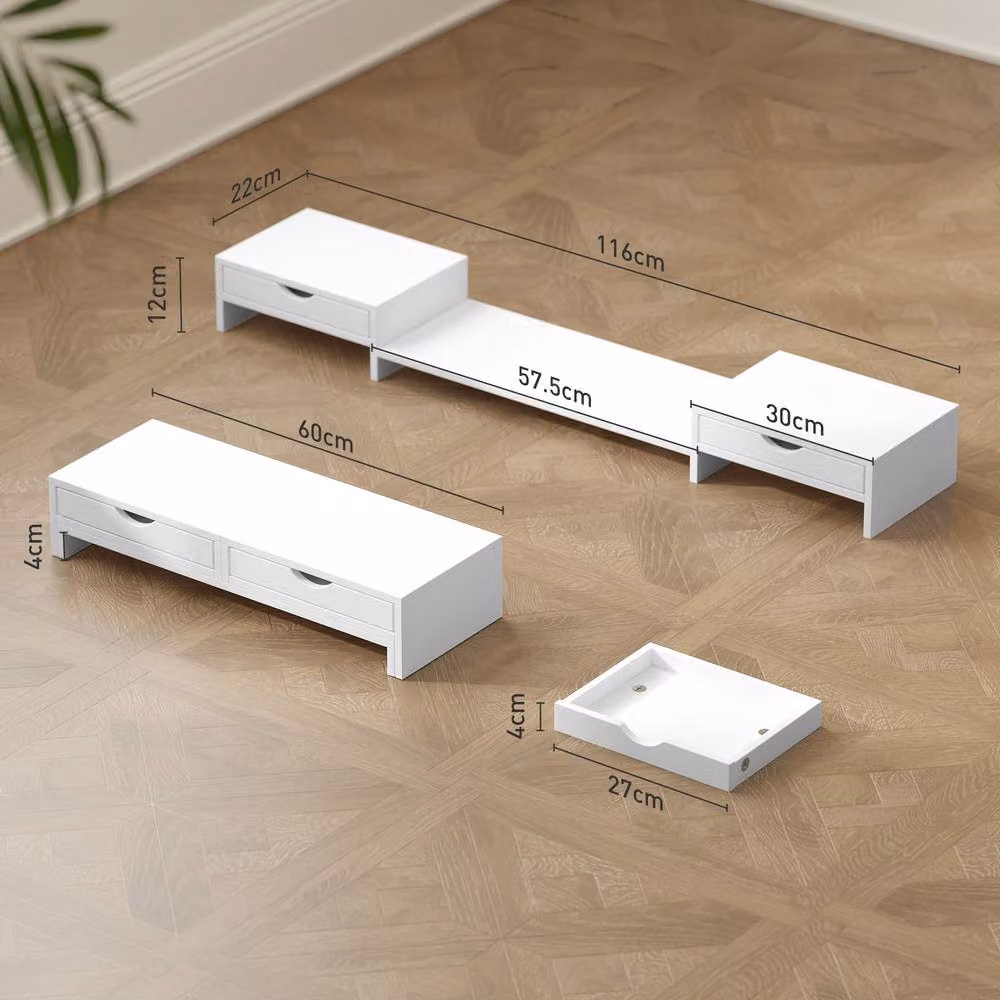 STILVORA Adjustable Monitor Stand Riser with 2 Drawers, White – 4