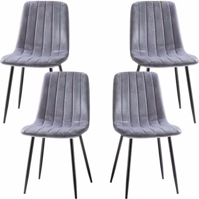 NOVECRAFTO Set of 4 Grey Velvet Dining Chairs with Black Metal Legs