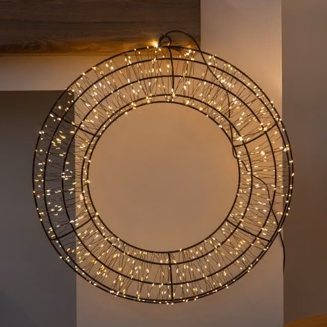 Samuel Alexander 50cm Round Black Metal 3D Christmas Wreath with 720 Warm White LEDs – 1
