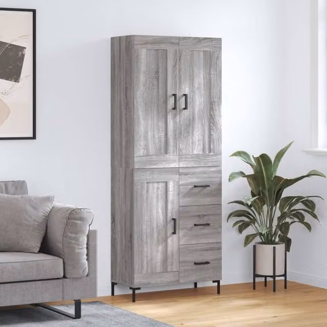Berkfield Home Grey Sonoma Highboard with Hinged Doors and Internal Shelves, W: 69.5 cm, D: 34 cm, H: 180 cm – 1