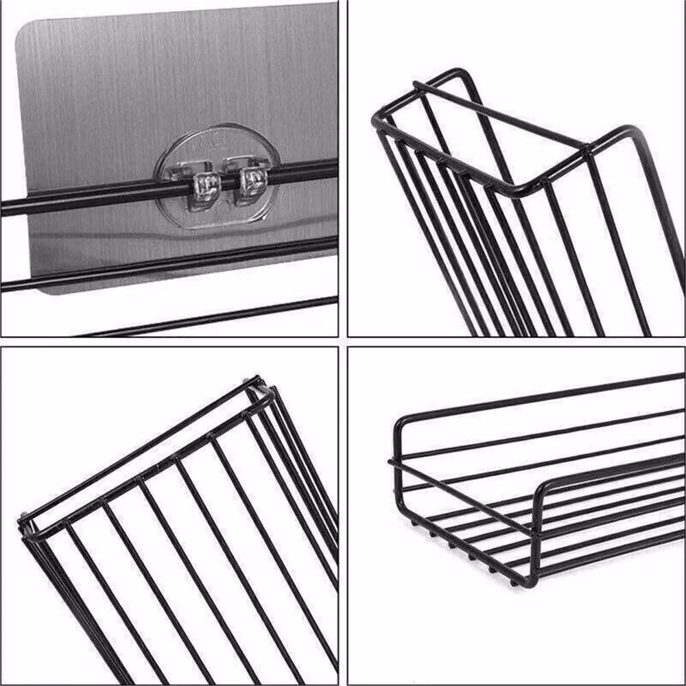 Nordara Black Matt Metal Wall Mounted Corner Shower Caddy Bathroom Shelf Set of 4 – 3