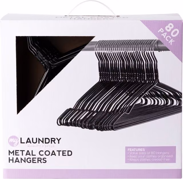 My Laundry Pack of 80 Non-Slip Metal Coated Steel Hangers in Black