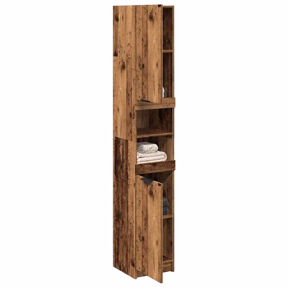 Berkfield Home Durable Rustic Brown Bathroom Cabinet with Hinged Doors and Open Shelves, W/D/H: 32 x 34 x 188.5 cm – 2