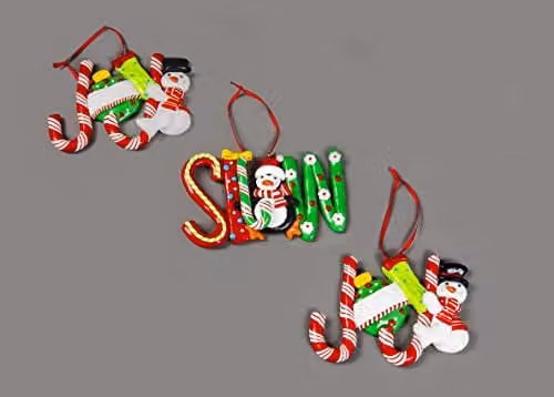 Shatchi Christmas Hanging Ceramic Ornaments Set of 3 in Multi-Colour with Santa, Snowman and Animal Designs – 1