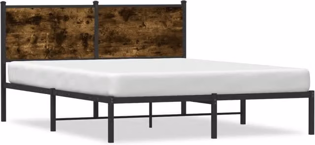 Berkfield Home Metal Bed Frame in Smoked Oak Brown, W/D/H: 140 x 200 cm