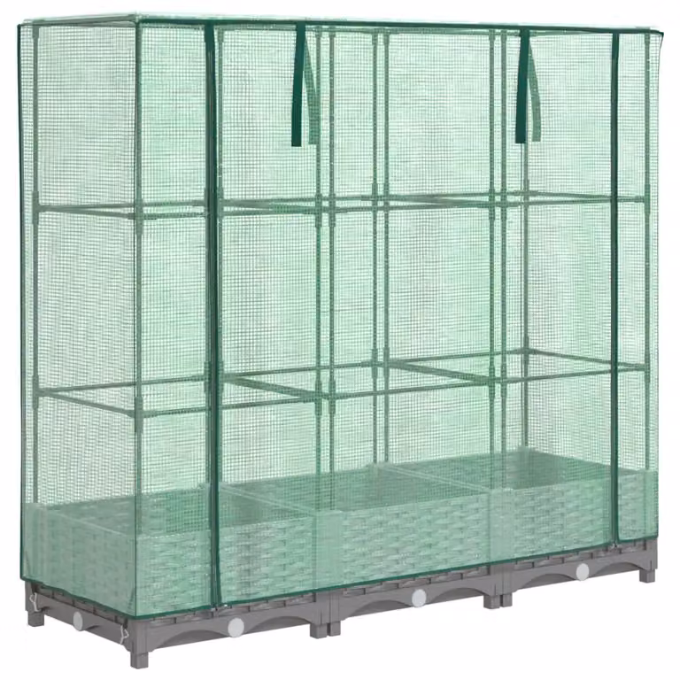 Berkfield Home Raised Bed with Greenhouse Cover in Black Rattan Look W/D/H: 120 x 40 x 123 cm