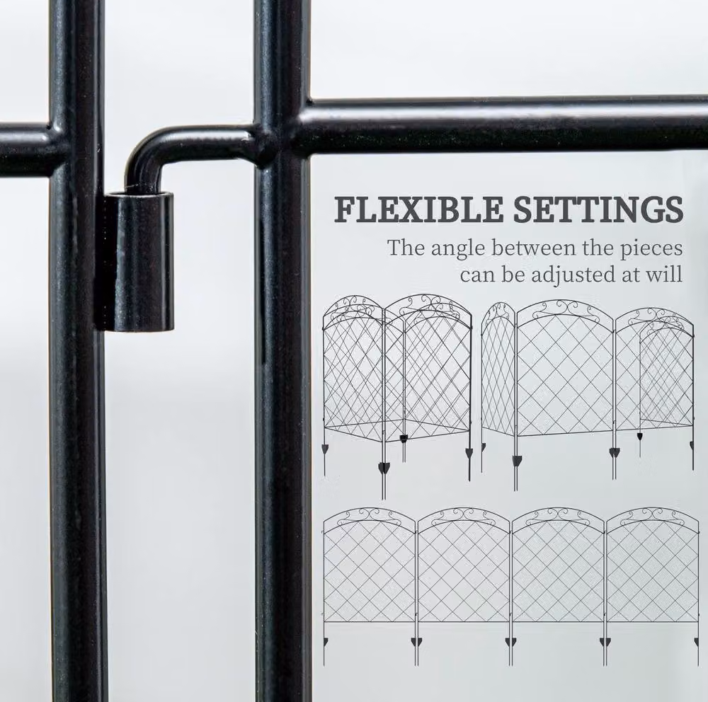 STILVORA Set of 4 Flexible Metal Garden Fence Panels, Black, W/D/H: 348 x 110 x 4 cm – 4