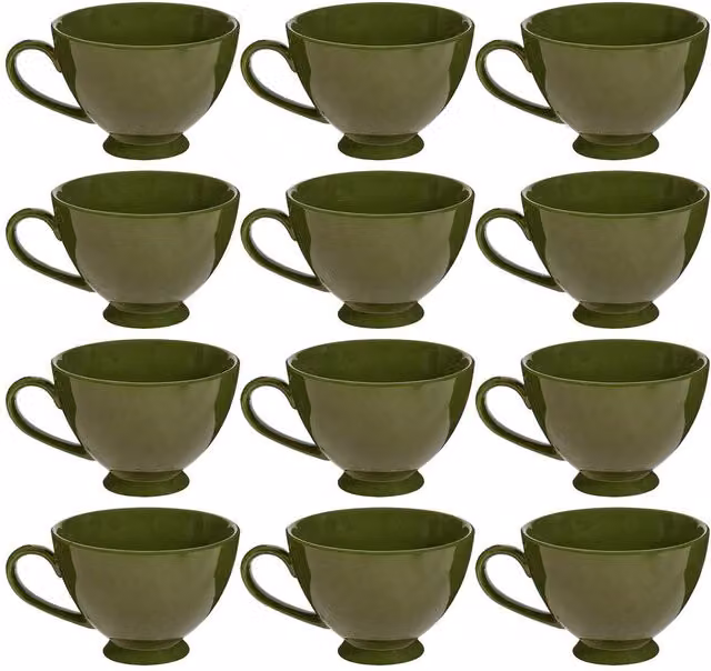 Dibor Montmartre Set of 12 Large Olive Green Ceramic Tea Cups and Coffee Mugs – 1