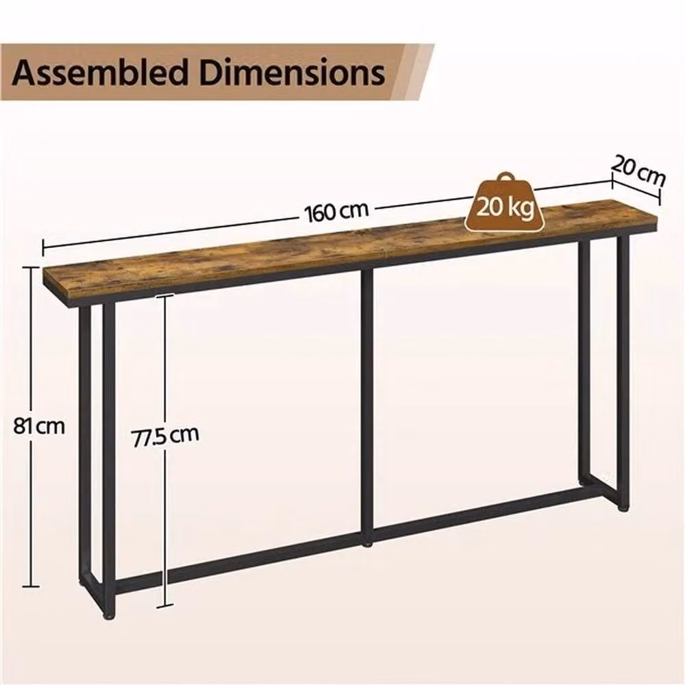KORVIXA Narrow Extra Long Console Table in Brown Rustic Wood and Metal, W/D/H: 160 x 40 x 81 cm – 2