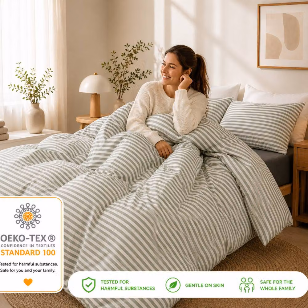 Pamposh Reversible Pin Stripe Microfibre Duvet Cover and Pillowcase Set in Pale Grey, 200 x 200 cm – 2