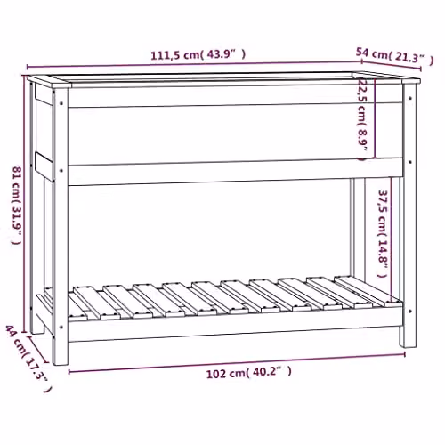 vidaXL Grey Pine Wood Planter with Shelf W/D/H: 111.5 x 54 x 81 cm – 3