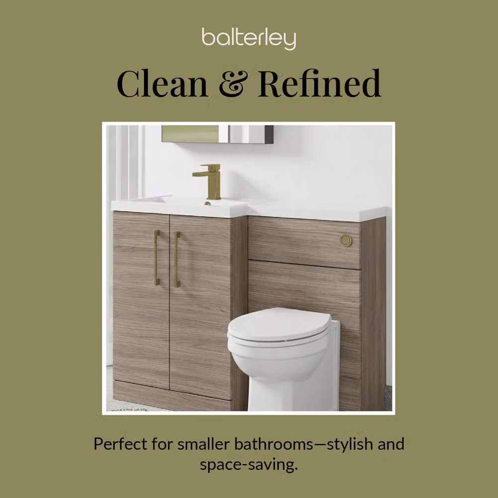 Balterley Modern Brown Wood Left-Hand Vanity and WC Unit Combination with Brushed Brass Details, W: 110 cm, H: 84 cm – 3