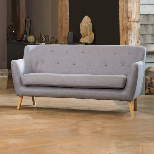 Artemis Home Lynwood 3 Seat Scandi Style Sofa in Light Grey Hessian Fabric, Width: 177 cm