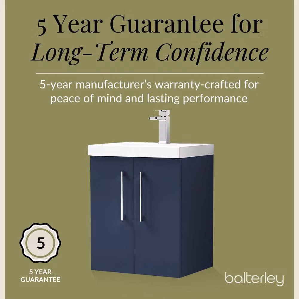 Balterley Contemporary Wall Hung Bathroom Vanity Unit with Mid-Edge Ceramic Basin, Midnight Blue, W: 58 cm, D: 39 cm, H: 51 cm – 4