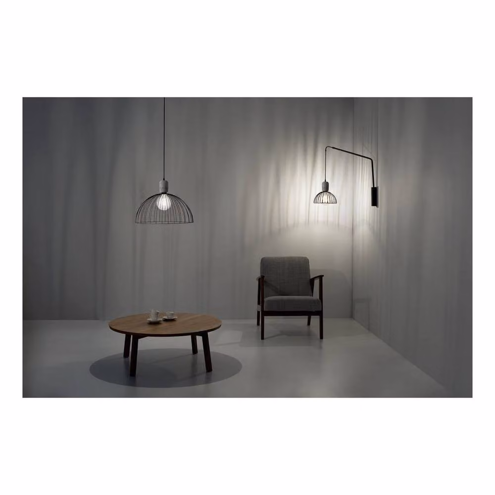 Netlighting LEDS C4 Contrast Cage Ceiling Pendant in Matt Black and Light Wood, E27, 48.7 cm – 2