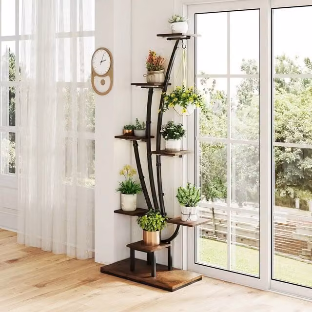 VOGREX Brown 8-Tier Metal Corner Plant Stand, Height: 155 cm – 1