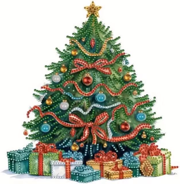 Syntego Festive Christmas Tree Diamond Painting Kit in Green, Yellow and Multicolour