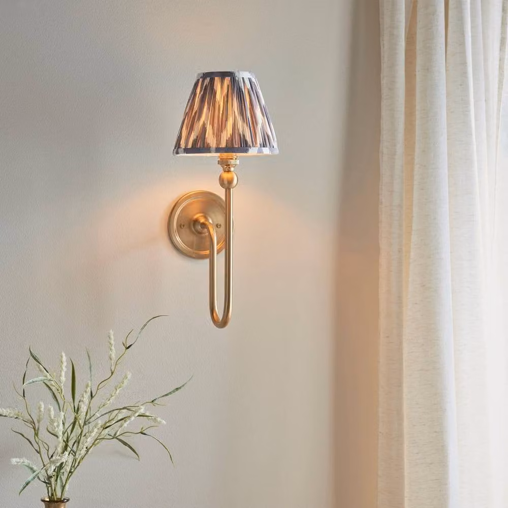 Netlighting Santiago Wall Light with Grey Fabric Zigzag Shade and Brass Details, 16 cm, B22 – 2