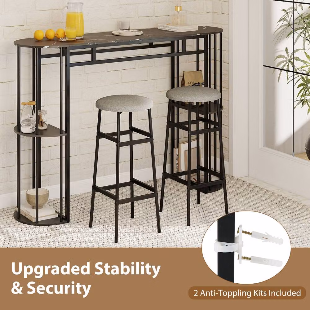 Gymax Long Narrow Pub Bar Table with Black Faux Marble Tabletop – 4
