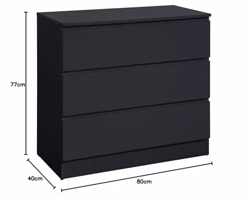Birlea Oslo 3 Drawer Chest in Black, W/D/H: 80 x 40 x 77 cm – 2