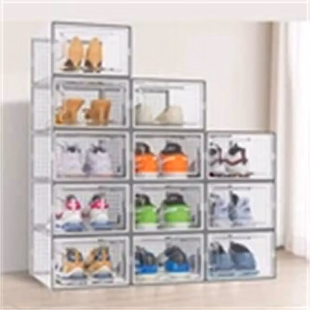 Nordara 12-Piece Stackable Large Plastic Storage Boxes in Transparent Clear and Grey, 50 cm