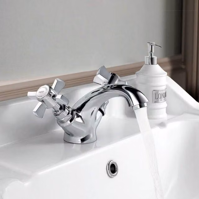 Nes Home Traditional Dual Cross Head Basin Mixer Tap in Chrome Silver – 1