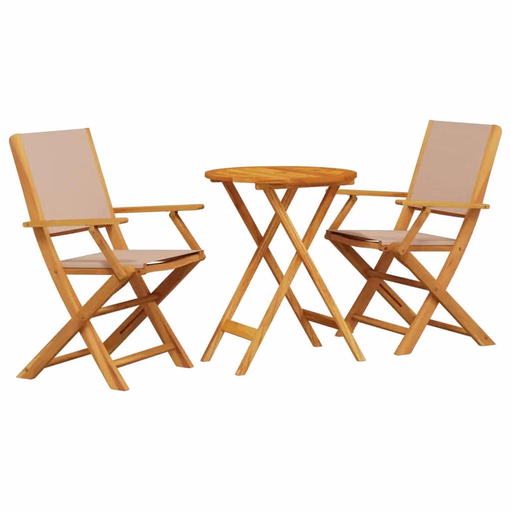 Berkfield Home 3 Piece Bistro Set in Beige Polyester and Acacia Wood – 2