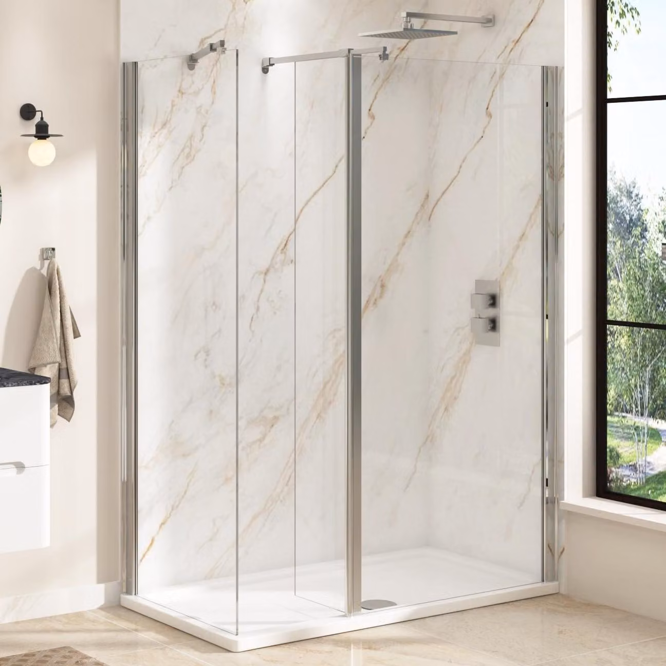 Royal Bathrooms Walk In Shower Enclosure with Mineral Cast Tray and Return Panel, Clear, W: 160 cm, D: 80 cm, H: 185 cm