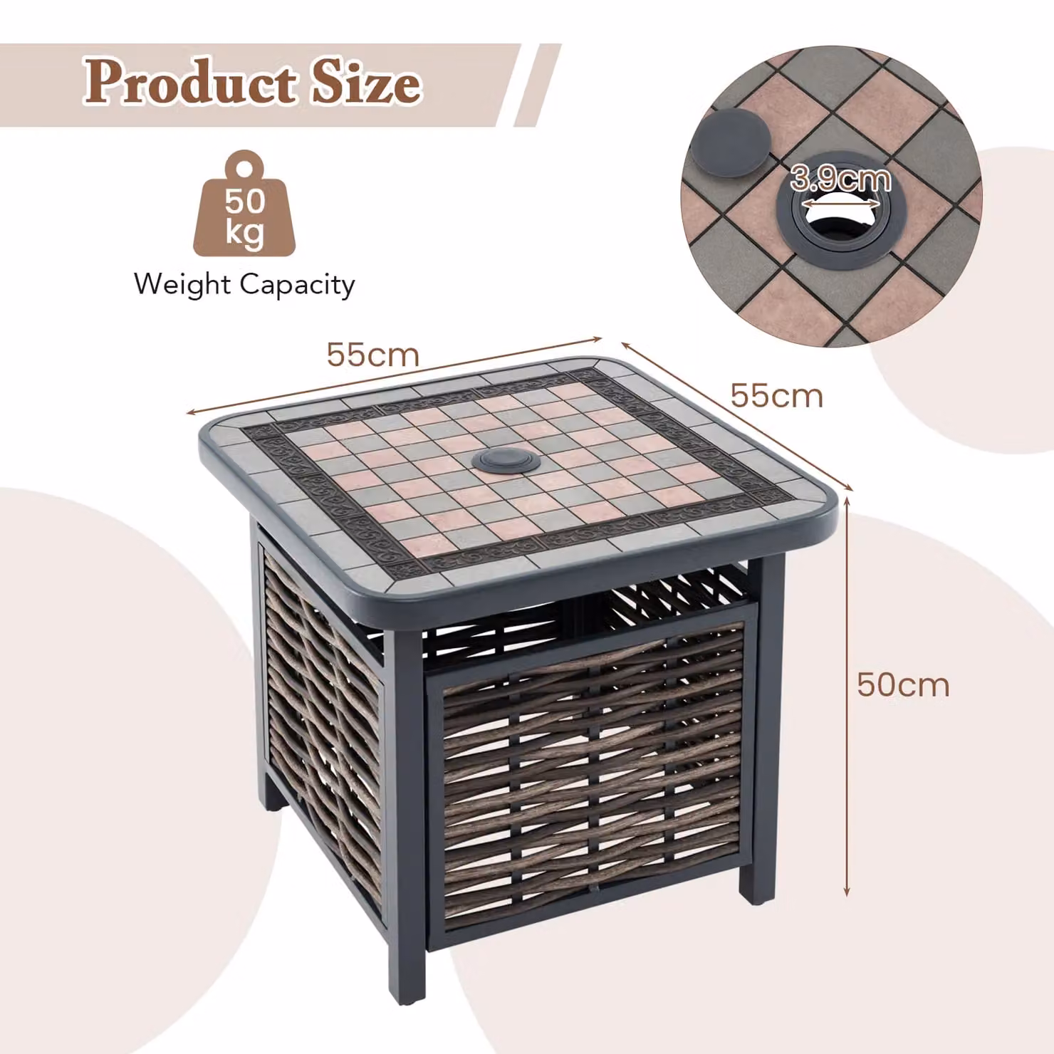 Costway Brown PE Rattan Outdoor Square Side Table for Patio and Terrace, W/D/H: 55 x 55 x 55 cm – 2