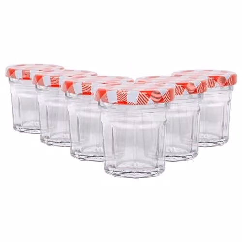 Argon Tableware Glass Jam Jars with Red Gingham Screw Top Lids, 30ml, Pack of 6 – 1