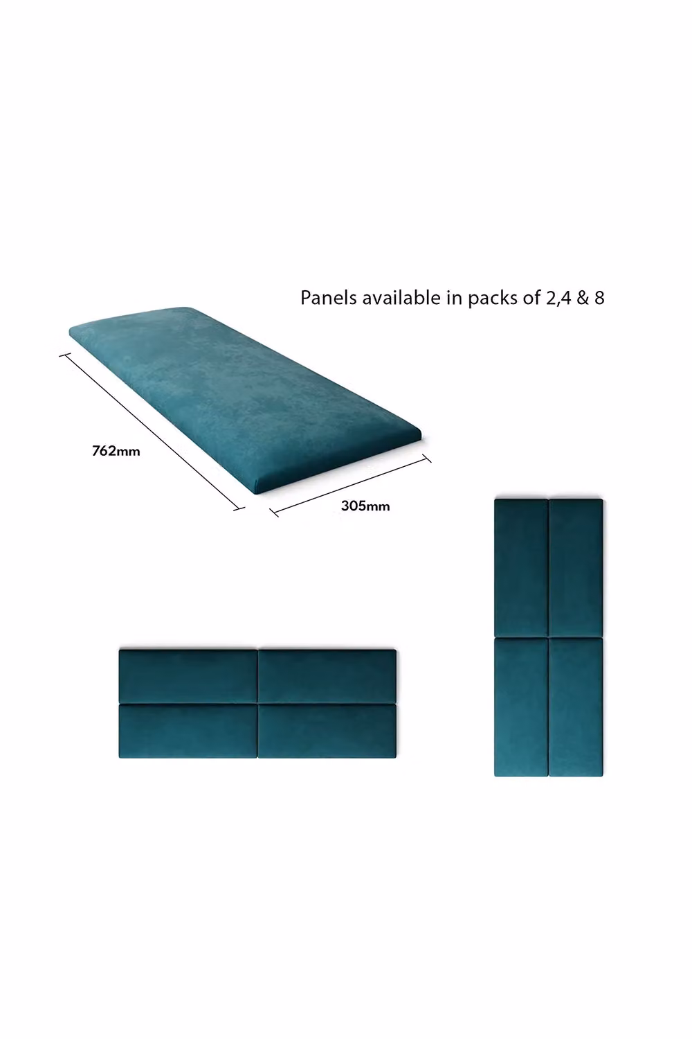 Aspire EasyMount Wall Mounted Upholstered Panels, Modular DIY Headboard in Emerald Green Plush Velvet Fabric (Pack of 2)