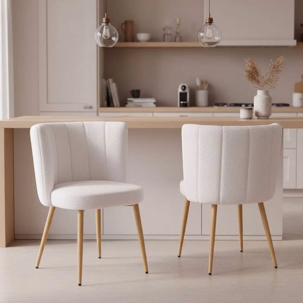 KORVIXA Set of 2 White Bouclé Teddy Plush Vanity Accent Chairs – 2