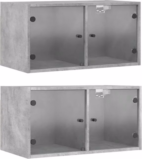 Berkfield Home Set of 2 Wall Mounted Cabinets with Glass Doors in Concrete Grey, W/D/H: 68.5 x 37 x 35 cm