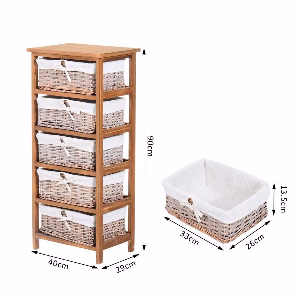 STILVORA 5 Drawer Chest of Drawers with Wicker Baskets in Natural and Beige – 3