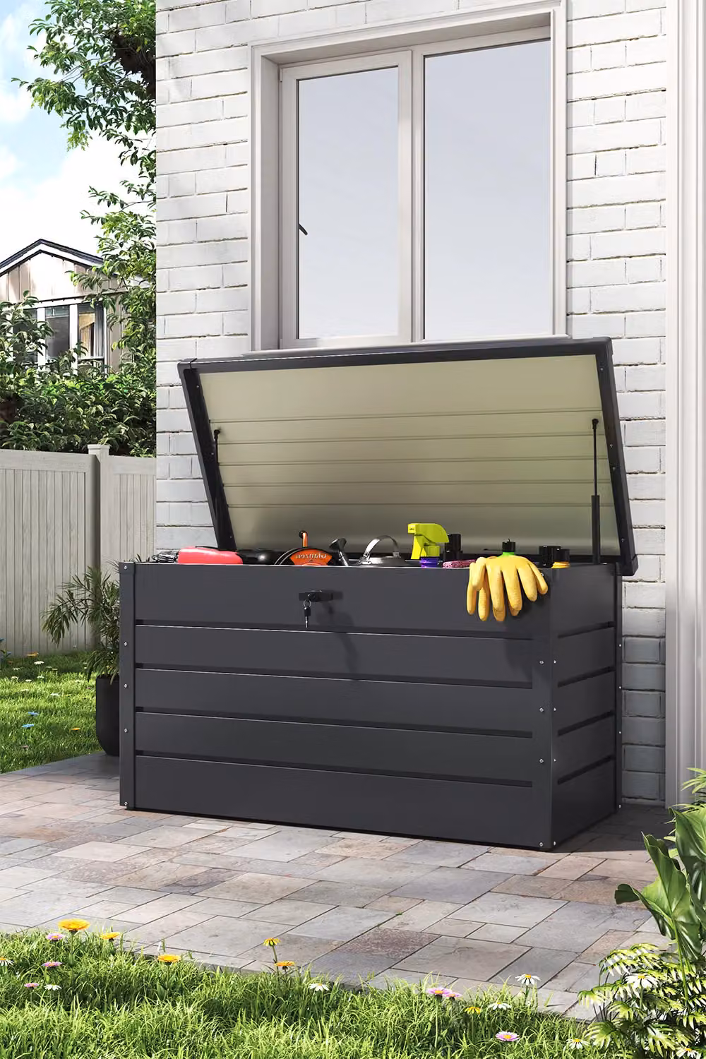 H&O Direct Garden Lockable Metal Storage Box for Tools in Matt Black – 2