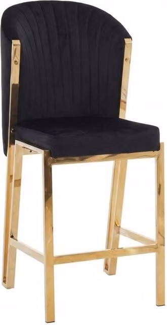 HOME LUXE INTERIOR Fabio Black Velvet Barstool with Gold Metal Frame – 1